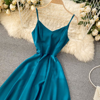 Simple satin v neck A line dress fashion dress party dress - Thumbnail 1