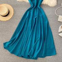 Simple satin v neck A line dress fashion dress party dress - Thumbnail 2