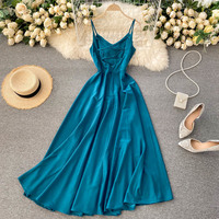 Simple satin v neck A line dress fashion dress party dress - Thumbnail 3