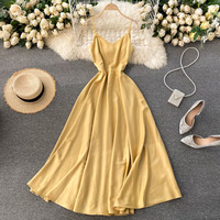 Simple satin v neck A line dress fashion dress party dress - Thumbnail 5