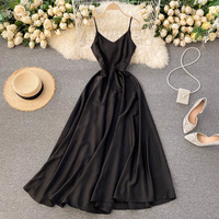Simple satin v neck A line dress fashion dress party dress - Thumbnail 7