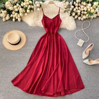 Simple satin v neck A line dress fashion dress party dress - Thumbnail 8