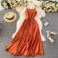 Simple satin A line dress fashion dress party dress - Thumbnail 5