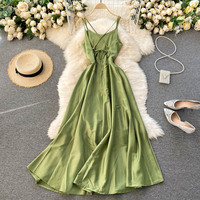 Simple satin A line dress fashion dress party dress - Thumbnail 7
