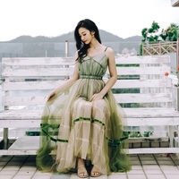 Green v neck short A line dress fashion dress - Thumbnail 6