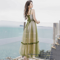 Green v neck short A line dress fashion dress - Thumbnail 7
