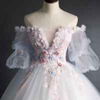 Cute tulle applique long prom gown A line evening gown - Thumbnail 1