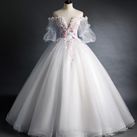 Cute tulle applique long prom gown A line evening gown - Thumbnail 6