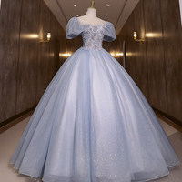 Blue tulle lace long ball gown dress formal gown - Thumbnail 2