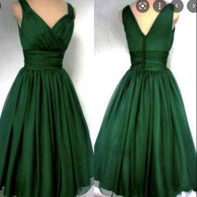 Tea length green v neck bridesmaid dresses  - Thumbnail 4