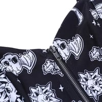 Cute Black Goth Skull Bat Goat Print Zipper Front Camisole Crop Top Tank Summer Aesthetic Casual E-Girl Kawaii Korean Japanese Harajuku - Thumbnail 6