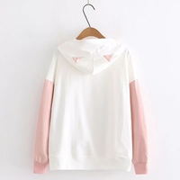 Cute Sweet Pastel Pink Cat Fish Print Soft Long Sleeve Hoodie Sweatshirt Pullover Aesthetic Casual E-Girl Kawaii Korean Japanese Harajuku - Thumbnail 1