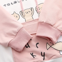 Cute Sweet Pastel Pink Cat Fish Print Soft Long Sleeve Hoodie Sweatshirt Pullover Aesthetic Casual E-Girl Kawaii Korean Japanese Harajuku - Thumbnail 4