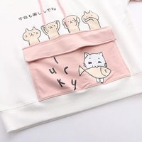 Cute Sweet Pastel Pink Cat Fish Print Soft Long Sleeve Hoodie Sweatshirt Pullover Aesthetic Casual E-Girl Kawaii Korean Japanese Harajuku - Thumbnail 5