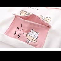 Cute Sweet Pastel Pink Cat Fish Print Soft Long Sleeve Hoodie Sweatshirt Pullover Aesthetic Casual E-Girl Kawaii Korean Japanese Harajuku - Thumbnail 7