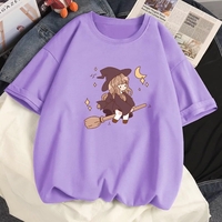 Cute Witch Anime Girl Cresent Moon Print Oversized Short Sleeve Shirt Summer Aesthetic Casual E-Girl Kawaii Korean Japanese Harajuku - Thumbnail 2