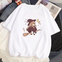 Cute Witch Anime Girl Cresent Moon Print Oversized Short Sleeve Shirt Summer Aesthetic Casual E-Girl Kawaii Korean Japanese Harajuku - Thumbnail 6