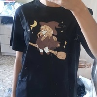 Cute Witch Anime Girl Cresent Moon Print Oversized Short Sleeve Shirt Summer Aesthetic Casual E-Girl Kawaii Korean Japanese Harajuku - Thumbnail 7