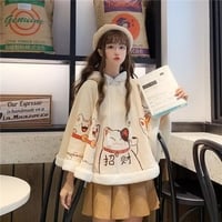 Cute Lucky Cat Ears Cloak Hoodie Pullover Sweatshirt Autumn Winter Aesthetic Casual E-Girl Kawaii Korean Japanese Harajuku - Thumbnail 2