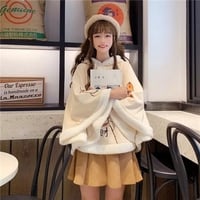 Cute Lucky Cat Ears Cloak Hoodie Pullover Sweatshirt Autumn Winter Aesthetic Casual E-Girl Kawaii Korean Japanese Harajuku - Thumbnail 4