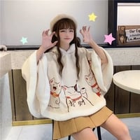 Cute Lucky Cat Ears Cloak Hoodie Pullover Sweatshirt Autumn Winter Aesthetic Casual E-Girl Kawaii Korean Japanese Harajuku - Thumbnail 5