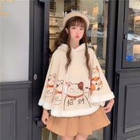 Cute Lucky Cat Ears Cloak Hoodie Pullover Sweatshirt Autumn Winter Aesthetic Casual E-Girl Kawaii Korean Japanese Harajuku - Thumbnail 6
