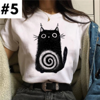 Cute Spooky Black Cat Halloween Horror Print Oversized Short Sleeve Shirt Aesthetic Casual E-Girl Kawaii Korean Japanese Harajuku - Thumbnail 6