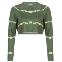 Tie Dye Green Color Block Long Sleeve Top - Thumbnail 1