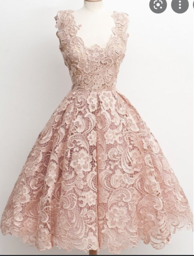 Tea Length Lace Pink Prom Dresses Homecoming Gown