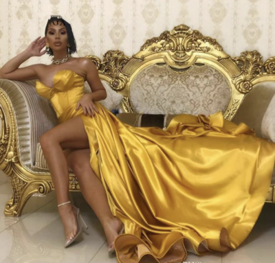 Yellow Gold Prom Dresses Slit Side
