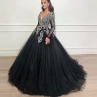 Deep V Neck Prom Dresses with Sleeves - Thumbnail 1