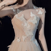 Champagne tulle long prom dress A line evening dress - Thumbnail 4