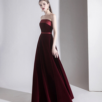 Burgundy velvet long prom dress evening gown - Thumbnail 3