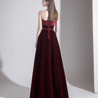 Burgundy velvet long prom dress evening gown - Thumbnail 4