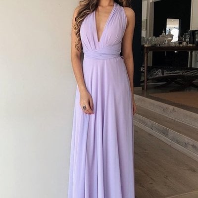 Sp1181,lilac chiffon prom dresses v-neck long evening party gown - Thumbnail 3