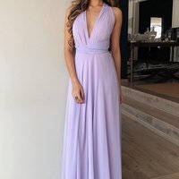 SP1181,Lilac chiffon prom dresses v-neck long evening party gown - Thumbnail 1