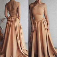 SP1275,A-line Halter Satin Long Prom Evening Dresses with Split - Thumbnail 1