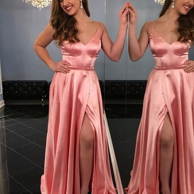 Sp1345,coral long prom dress spaghetti straps,sexy slit formal gown - Thumbnail 3