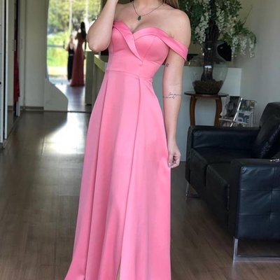 Sp1371,hot pink off the shoulder embellished long prom dress with side split - Thumbnail 5