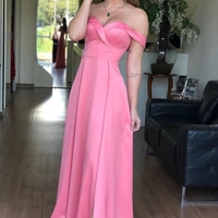 SP1371,Hot Pink Off The Shoulder Embellished Long Prom Dress With Side Split - Thumbnail 1