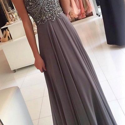 Sp1396,halter beaded chiffon prom dress,sleeveless long evening formal gown - Thumbnail 4