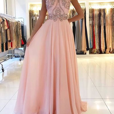 Sp1411,blush pink chiffon prom dresses,beaded long evening gown - Thumbnail 4