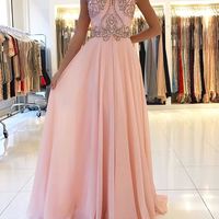 SP1411,Blush pink chiffon prom dresses,beaded long evening gown - Thumbnail 1
