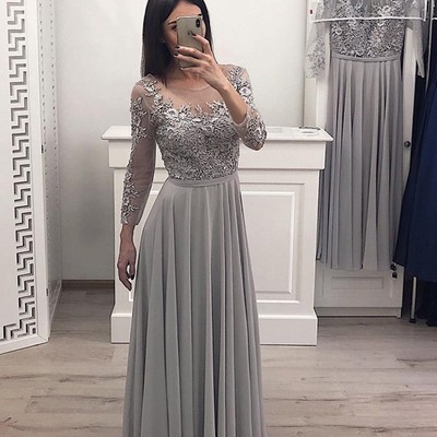 Sp1493,long sleeves chiffon long prom gown appliques bridesmaid dresses - Thumbnail 2