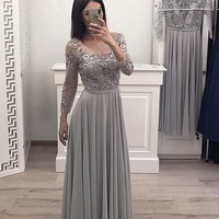 SP1493,Long Sleeves Chiffon Long Prom Gown Appliques Bridesmaid Dresses - Thumbnail 1