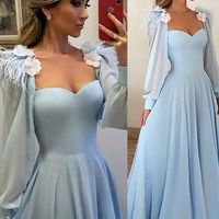 SP1494,Light blue chiffon prom dresses feather long evening party gown - Thumbnail 1