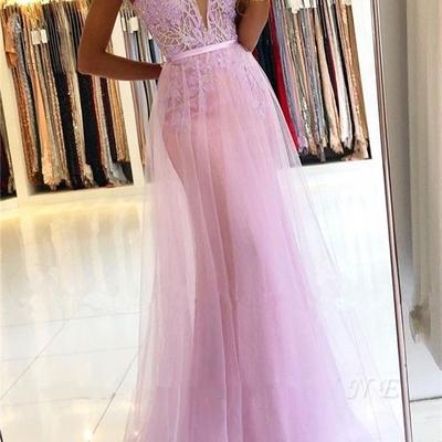Sp1505,pink mermaid long prom dresses applique v-neck evening party gown - Thumbnail 4
