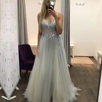 SP1523,Grey Beaded Tulle Prom Dresses,Long Evening Formal Gown - Thumbnail 1