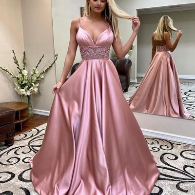 Sp1720,spaghetti straps pink evening party dresses beaded prom ball gown - Thumbnail 4