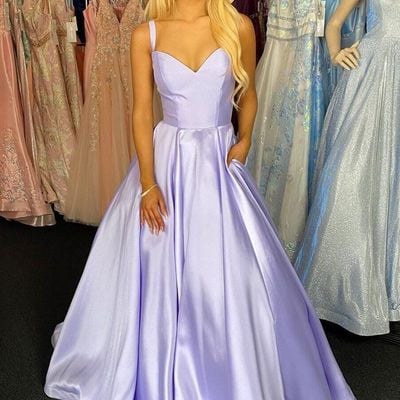 Sp1774,spaghetti straps a-line prom dresses satin lilac evening prom dresses - Thumbnail 4
